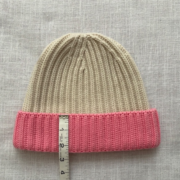 William Lockie Cashmere Cream Pink Ribbed Cuffed Beanie Hat Made in Scotland NEW - Picture 7 of 9